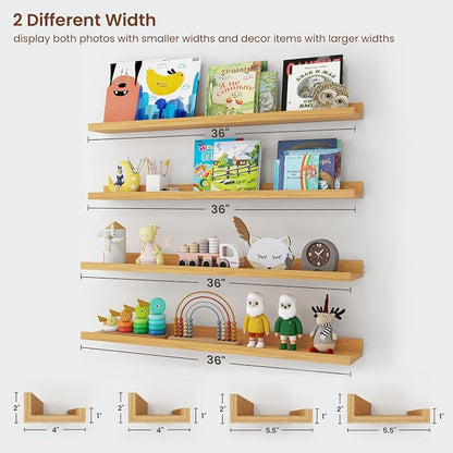 Axeman Picture Ledge Shelf | 36 Inch Oak Floating Shelves Set of 4 | Rustic Wood Wall Shelves with Lip | 36" Oak Picture Shelves for Wall with Ledge | Photo Shelves