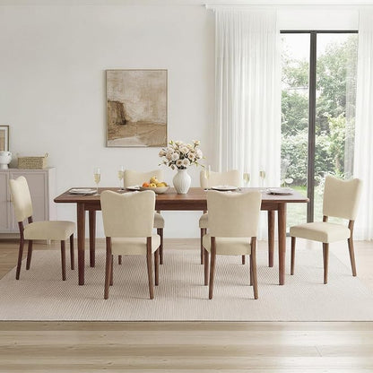 KISLOT Upholstered Dining Chairs Set of 6, Modern Velvet Kitchen Chairs with Solid Wood Legs, High Back Wooden Dining Room Chairs with Dark Walnut Color Legs for Farmhouse Kitchen Dining Room, Linen