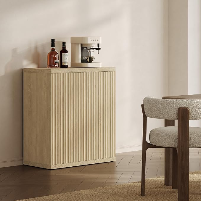 SICOTAS Buffet Cabinet with Storage Accent Sideboard Modern Credenza with Doors & Shelves Fluted Media Console Mid Century Coffee Bar Table for Living Room Kitchen Dining Room Hallway