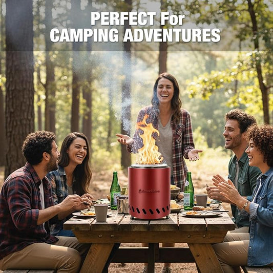 9.7 x 7.1 Inch Tabletop Fire Pit by AmazStove, Low Smoke Camping Stove for Outdoor Safe Burning Firepits, Fueled Pellets or Wood, Travel Bag Included (Red, 9.7 x 7.1 INCH)