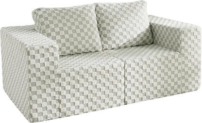 Modular Sectional Sofa 2 Seater Loveseat Modular Couch with Deep Seat Memory Foam Cloud Sofa Chair with Pillows Oversized Sectional Sofa for Living Room Bedroom (Plush GREYOLIVE, Loveseat)