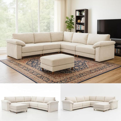 Oversized Modular Cloud Couch with Removable Washable Cover, L/V-Shaped Sectional for Large Living Room, Plush Chenille & Deep Seat（Beige）