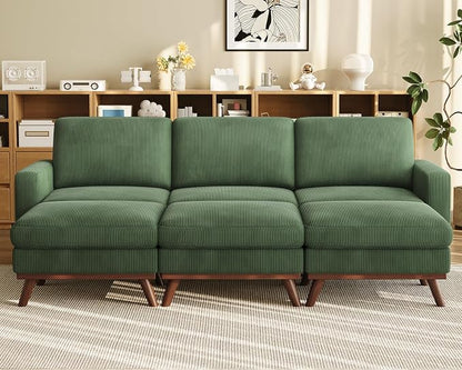 Vesgantti 97" Modular Sectional Sofa Green, Sectional Couch with Movable Ottoman, Comfy Corduroy Couch with Spring Cushion, Modular Sofa with Deep Seat for Living Room, Bedroom and Apartment