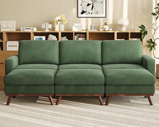 Vesgantti 97" Modular Sectional Sofa Green, Sectional Couch with Movable Ottoman, Comfy Corduroy Couch with Spring Cushion, Modular Sofa with Deep Seat for Living Room, Bedroom and Apartment