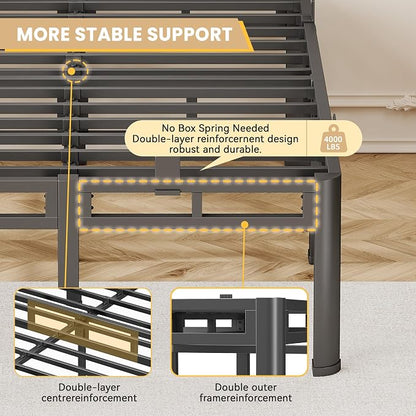 18 Inch Full Size Bed Frame Heavy Duty, Metal Double Layer Steel 4000 lbs Capacity, Platform with Large Under Bed Storage Space, No Box Spring Needed, Noise-Free, Easy Assembly