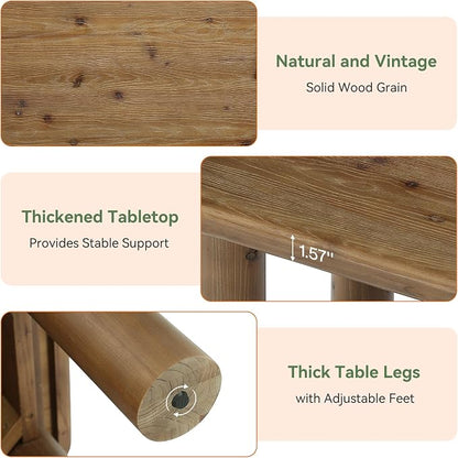 47-Inch Solid Wood Coffee Table, Rustic Rectangular Center Table for Living Room, Low Cocktail Tea Furniture with Thick Cylindrical Legs