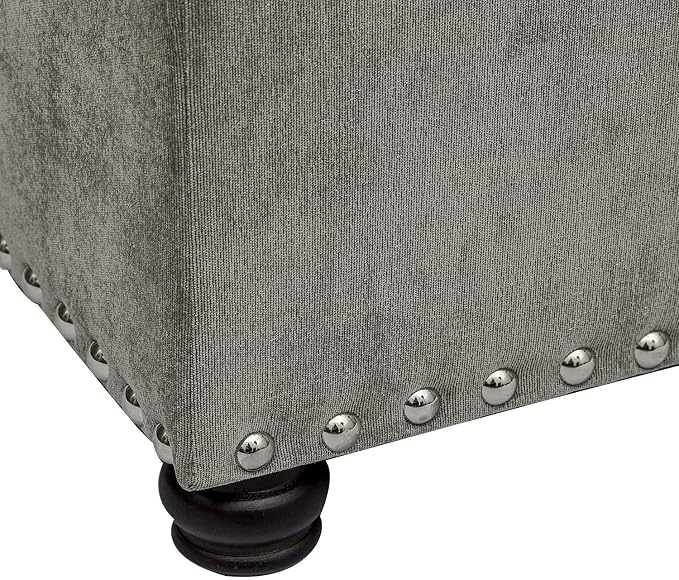 Joveco Storage Ottoman Foot Rest Stool, 24" Velvet Footstool Bench for Living Room Bedroom, Light Grey
