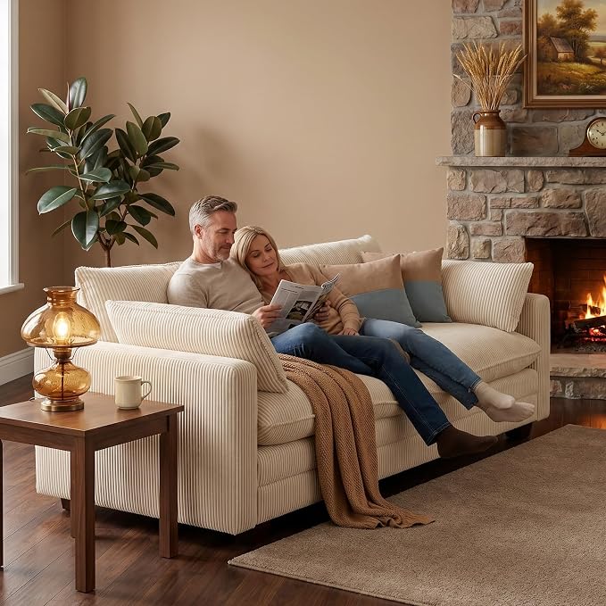 Gizoon 75” Small Cloud Loveseat Couches for Living Room, 2 Seater Love Seat Sofa with Comfy Deep Seat, Small Washable Couches with Removable Corduroy Cover for Apartment, Beige