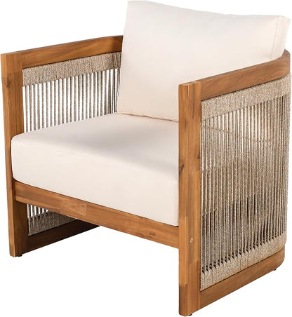 Christopher Knight Home Nesbit 8-Seater Patio Furniture Set with Removable Cushion, 8 Piece Outdoor Acacia Wood Conversation Set, Wooden Outdoor Sectional Sofa Set with Coffee Table, Beige