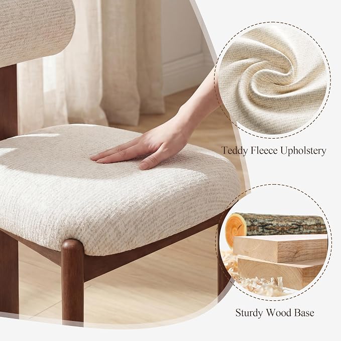 MALOL Modern Wooden Dining Chairs Set of 4, Upholstered Fabric Kitchen Chairs with Sculptural Backrest, Mid-Century Farmhouse Dining Room Chairs with Solid Wood Legs, Beige