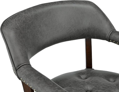 LEEMTORIG Set of 2 Dining Chairs with Casters and Arms, Rolling Dining Chairs with Wheel for Elderly, Ergonomic Wide Seat Wood Office Desk Chairs, 26"Dx25.2"W, Espresso Legs&Dark Grey Fabric SY-318-GY