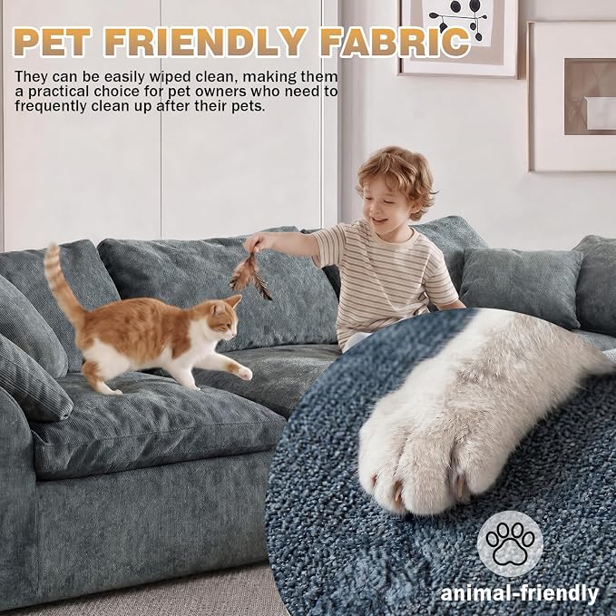 109" Boneless Cloud Couch Sectional for Living Room, Oversized Modular L Shaped Sofa with Ottoman, Deep Seat Chenille Sectional Couch for Cloud-Like Comfort(Blue)