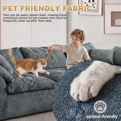 109" Boneless Cloud Couch Sectional for Living Room, Oversized Modular L Shaped Sofa with Ottoman, Deep Seat Chenille Sectional Couch for Cloud-Like Comfort(Blue)