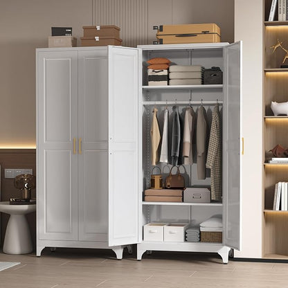 Metal Wardrobe Cabinets,Armoire Wardrobe Closet with Hanging Rod,Clothes Storage Cabinet with Adjustable Shelves and Doors,Clothing Cabinet for Bedroom,Office, Laundry Room
