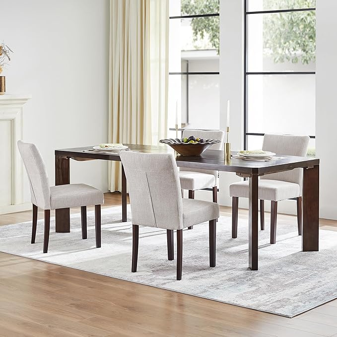 Watson & Whitely Modern Upholstered Dining Chairs, Set of 4, Fabric in Grey | Solid Wood Legs, Padded Seat, Low Back, Modern Armless Parsons Chair for Kitchen, Dining Room, Restaurant