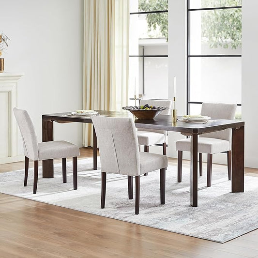 Watson & Whitely Modern Upholstered Dining Chairs, Set of 4, Fabric in Grey | Solid Wood Legs, Padded Seat, Low Back, Modern Armless Parsons Chair for Kitchen, Dining Room, Restaurant
