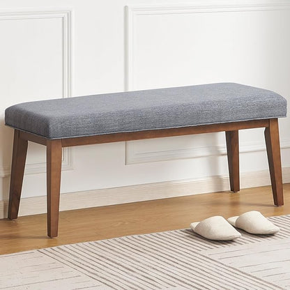 kinmars Upholstered Bench for Bedroom End of Bed,42.5-inch Entryway Bench for Living Room,Dining Bench with Padded Seat and Solid Wood Leg for Kitchen Bedroom,Indoor and Hallway (Bench, Grey)
