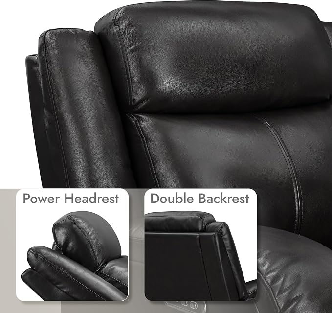 Watson & Whitely Genuine Leather Power Recliner Chairs for Adults, Wall Hugger RV Recliner with Power Headrest & Charging Ports, Electric Recliner Sofa Chair for Living Room, Black