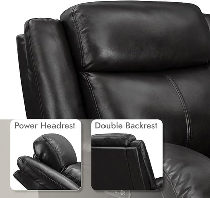 Watson & Whitely Genuine Leather Power Recliner Chairs for Adults, Wall Hugger RV Recliner with Power Headrest & Charging Ports, Electric Recliner Sofa Chair for Living Room, Black