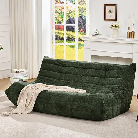 Hobestluk Giant Bean Bag Chair Faux Fur BeanBag Couch for Living Room | Green Chenille, 3-Seater,Ergonomic Design,Memory Foam,Anti-slip Bottom,No Assembly Required,Decorative Style for Living Room