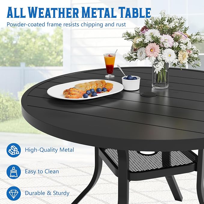 SUNCROWN 5 - Piece Outdoor Dining Set, Patio Furniture Set with 4 x Textilene Dinning Chairs and 41" Metal Round Table with Umbrella Hole for Lawn Garden Backyard Deck, Brown