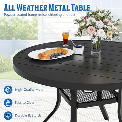 SUNCROWN 5 - Piece Outdoor Dining Set, Patio Furniture Set with 4 x Textilene Dinning Chairs and 41" Metal Round Table with Umbrella Hole for Lawn Garden Backyard Deck, Brown