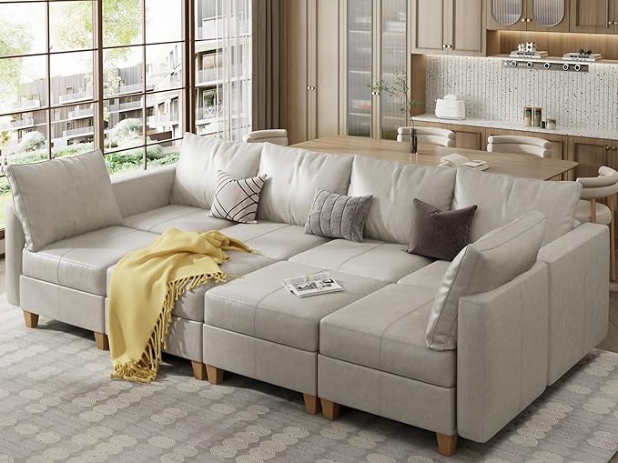 EASE MOOSE Modular Sectional Sofa Sleeper Couch with Storage,Faux Leather Sectional Large Moduar Sofa Bed