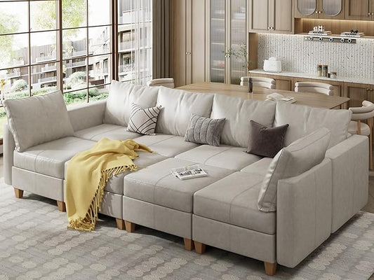 EASE MOOSE Modular Sectional Sofa Sleeper Couch with Storage,Faux Leather Sectional Large Moduar Sofa Bed