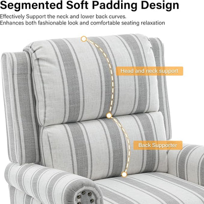 Recliner Chair, Modern Pushback Armchair with Adjustable Backrest & Footrest for Bedroom, Living Room (Grey Stripe,Set of 1)