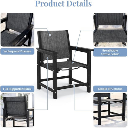 Amopatio Outdoor HDPE Dining Chairs Set of 4 All-Weather Patio Chairs with Textilene Backrest Heavy Duty for Porch Backyard Deck Lawn Garden, Black