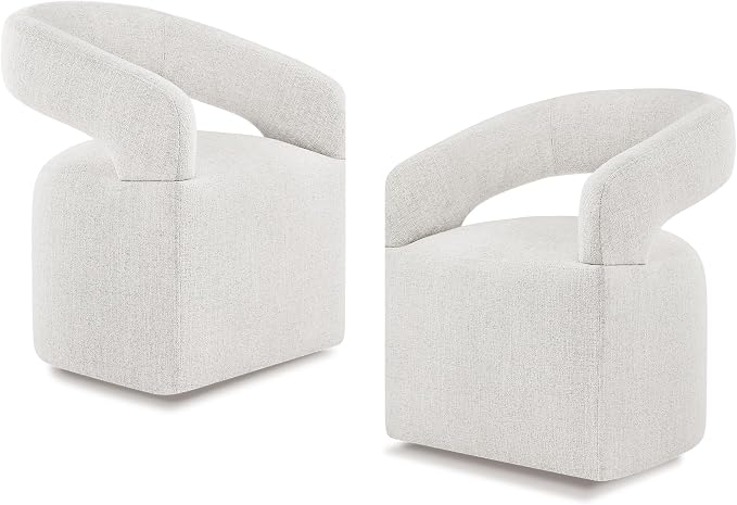 KISLOT Upholstered Dining Chairs Set of 2, Modern Rolling Dining Chairs with Hidden Casters, Arm Kitchen Chairs with Linen Look Fabric, Padded Barrel Chairs for Dining Room, Kitchen, Bedroom, Beige