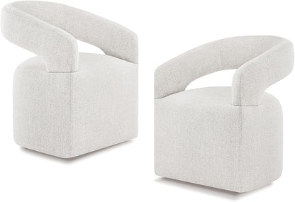 KISLOT Upholstered Dining Chairs Set of 2, Modern Rolling Dining Chairs with Hidden Casters, Arm Kitchen Chairs with Linen Look Fabric, Padded Barrel Chairs for Dining Room, Kitchen, Bedroom, Beige
