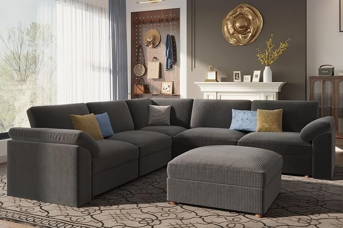 EASE MOOSE Oversized Sectional Modular Sofa,v Shape Sectional Couch with Ottoman,Deep Seat Cloud Couch for Living Room，Removable Cover