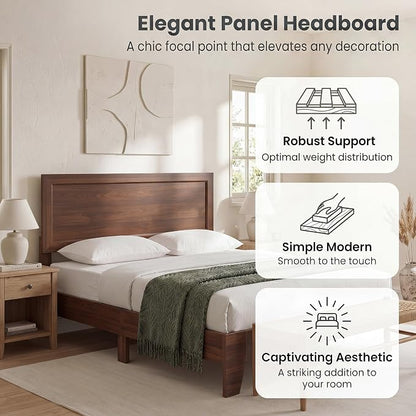 Giantex Full Size Wooden Bed Frame with Headboard, Wood Slat Support | Modern Platform Bed with Heavy Duty Mattress Foundation, Under-Bed Storage, No Box Spring Needed, Easy Assembly (Walnut)