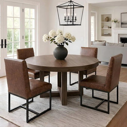 VESCASA Faux Leather Upholstered Dining Chairs with Black Metal Frame, Mid Century Modern Padded Kitchen Chair with Adjustable Foot Pads for Restaurant, Dining Room, Set of 4, Brown