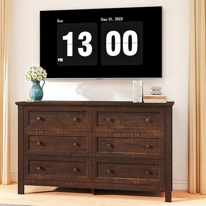 Farmhouse Dresser Nightstand Sets, 2-Piece Bedroom Furniture Set for Home | 5 Drawer Tall Dresser & 6 Dresser Closet , Chest of Drawers for Bedroom, Living Room, Entryway, Dark Brown