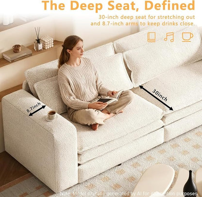 93" King Pull Out Sofa Bed, Boucle Sleeper Sofa Couch, Modern Wide Armrest, 3 in 1 Convertible Futon Couches for Living Room, Small Space, Apartment, Bedroom, Office, Beige