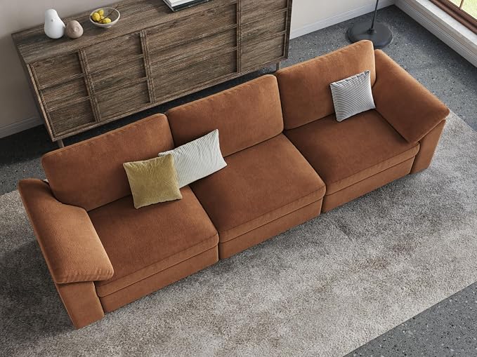 EASE MOOSE Brown Sectional Modular Sofa, Comfty 3 Seat Cloud Couch, Modern Deep Seat Sectional for Living Room