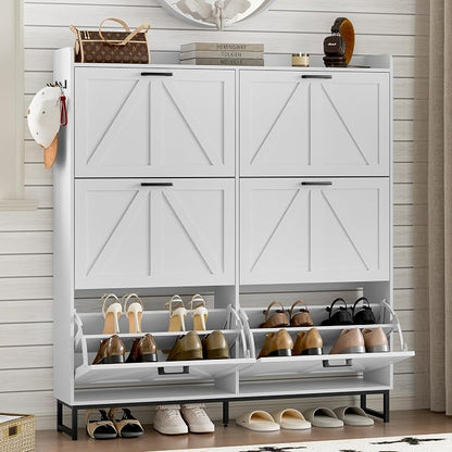 BORNOON Shoe Cabinet with 6 Flip Drawers Narrow Shoe Storage Cabinet Organizer Wooden Freestanding Shoe Rack Hidden Slim Shoes Storage Cabinet for Entryway, Hallway, Living Room, Bedroom