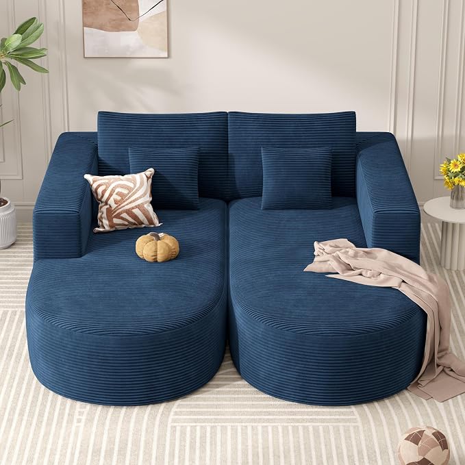 Modular Sectional Sofa Bed,Convertible Cloud Couches for Living Room,2 Chaise Corduroy Boneless Couch Sleeper Sofa Set,Oversized Chaise Lounge Chair for Bedroom,No Assembly Required,Blue 1PCS