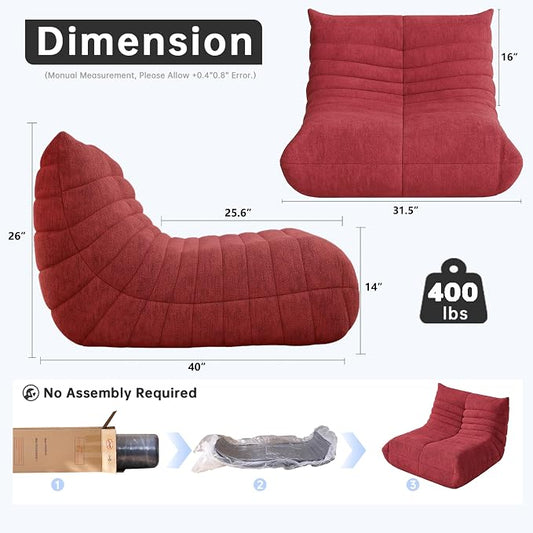 WHGBJA Bean Bag Chair for Adults, Lazy Bean Bag Sofa for Bedroom, Living Room, Reading, Gaming Floor Sofa Chair, Boneless, Comfy