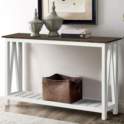 ChooChoo Farmhouse Console Table, Rustic Vintage Narrow Sofa Table for Entryway, Living Room, Hallway, 47 White