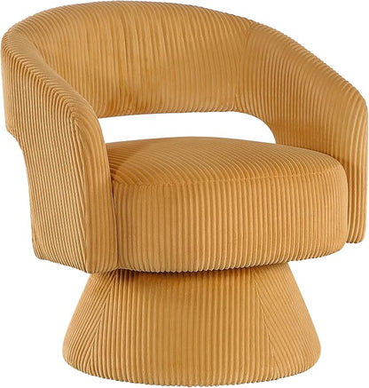 Lexicon 360 Degree Swivel Accent Chair, Modern Comfy Corduroy Round Barrel Chair, Open Back, Plush Foam Cushions, Metal Swivel Base for Living Room/Bedroom/Office/Small Spaces, Yellow