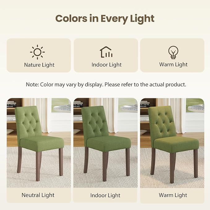 Upholstered Dining Chairs Set of 6 - Modern Parsons Kitchen & Dining Room Chair with Diamond Tufted Back, Solid Wooden Legs for Apartment, Café, Vanity