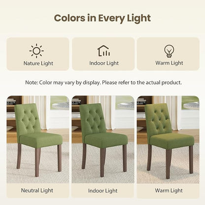 Upholstered Dining Chairs Set of 4, Modern Fabric Dining Chairs with Tufted Design, Kitchen Side Chairs, Farmhouse Dinner Chair with Wood Legs for Kitchen Restaurant Living Room, Green
