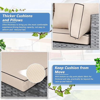 Shintenchi 7 Pieces Outdoor Patio Furniture Sets, Patio Sectional Sofa Couch, Gray PE Wicker Furniture Modular Patio Conversation Sets Patio Sofa with Washable Cushions, Gray/Khaki