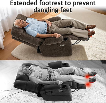 MCombo Oversized Power Lift Recliner Chair with Extended Footrest, Extra Wide for Big and Tall Elderly People, Fabric R7399 (Brown, Large-Wide)