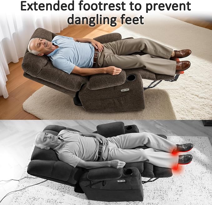 MCombo Power Lift Recliner Chair with Extended Footrest for Elderly People, Fabric 7283 (Brown, Large)