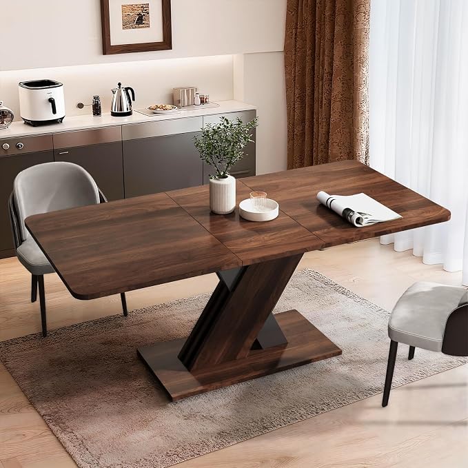 Extendable Dining Table for 4-8 People,55.12''-70.87''Modern Space-Saving Wood Kitchen Table,Rectangle Folding Conference Meeting Table for Living Meeting Room Kitchen,Walnut