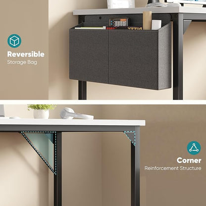 OLIXIS Computer Desk, 63 Inch Home Office Desks for Small Spaces, Writing Craft Study Gaming Table for Bedroom, Modern Computer Workstation with Storage Bag, White